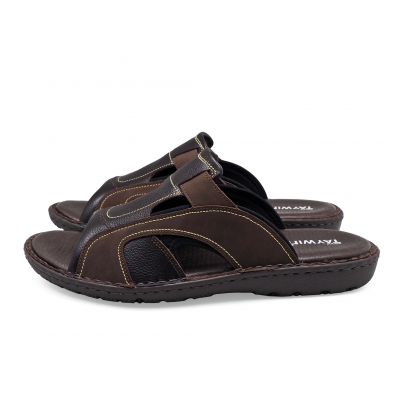 Men Sandals SKA-17 Brown Embossed Nubuck-Black Fabric